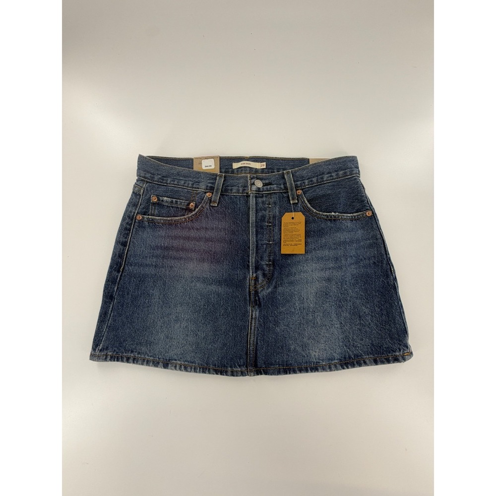 Levis Icon Jean Skirt Womens 29 Dark Blue Denim Mini Button Fly NWT
